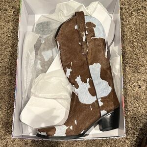 Jeffrey Campbell/Free People collab….Brown and White Cowhide Western Boots